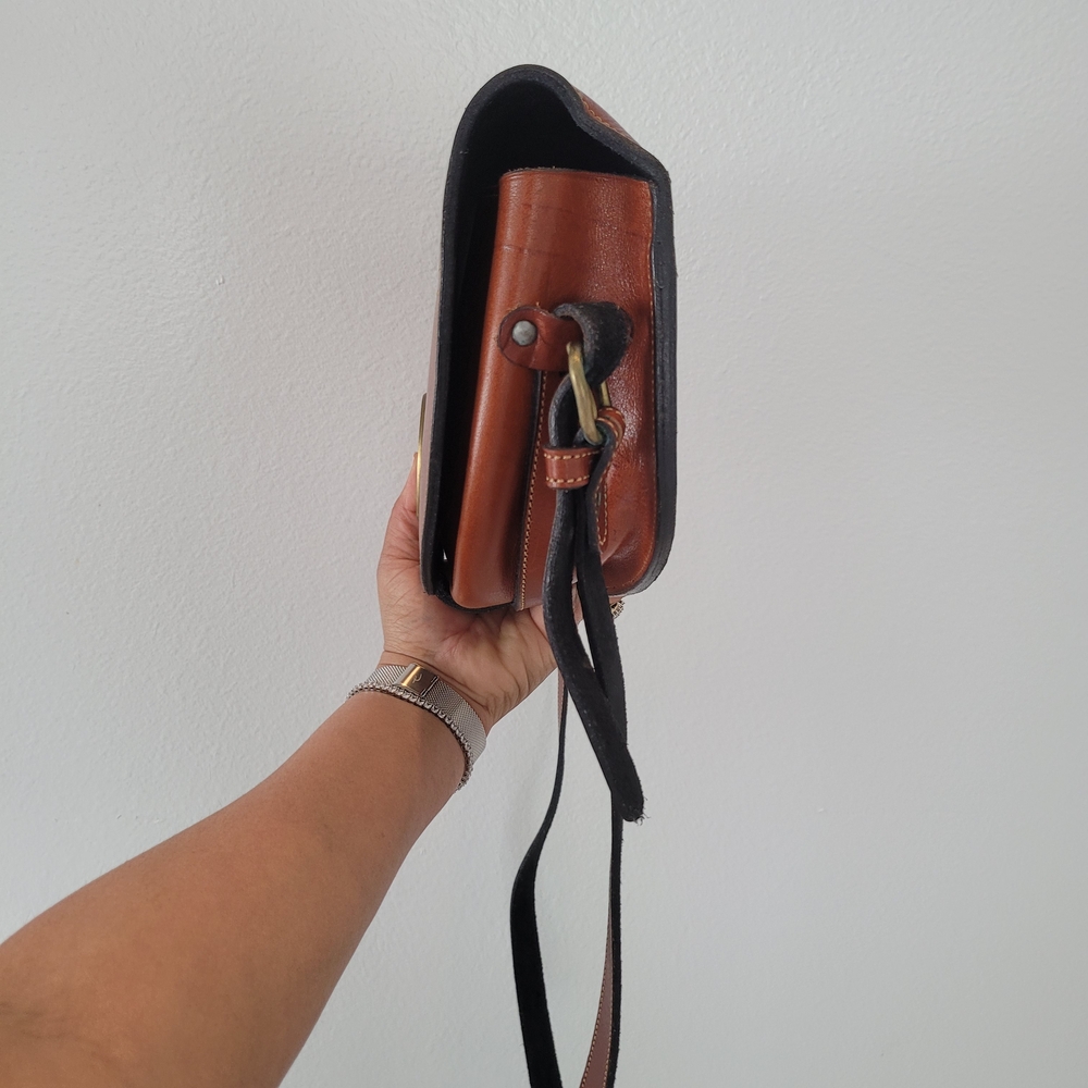 Brown Leather Saddle Crossbody with Polo Rider Medallion - Picture 7 of 17